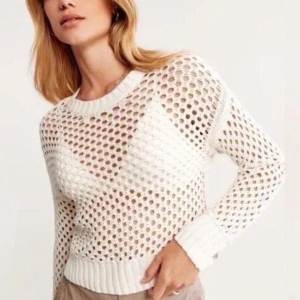 Abercrombie & Fitch White Crochet Women’s Mesh Crewneck Sweater